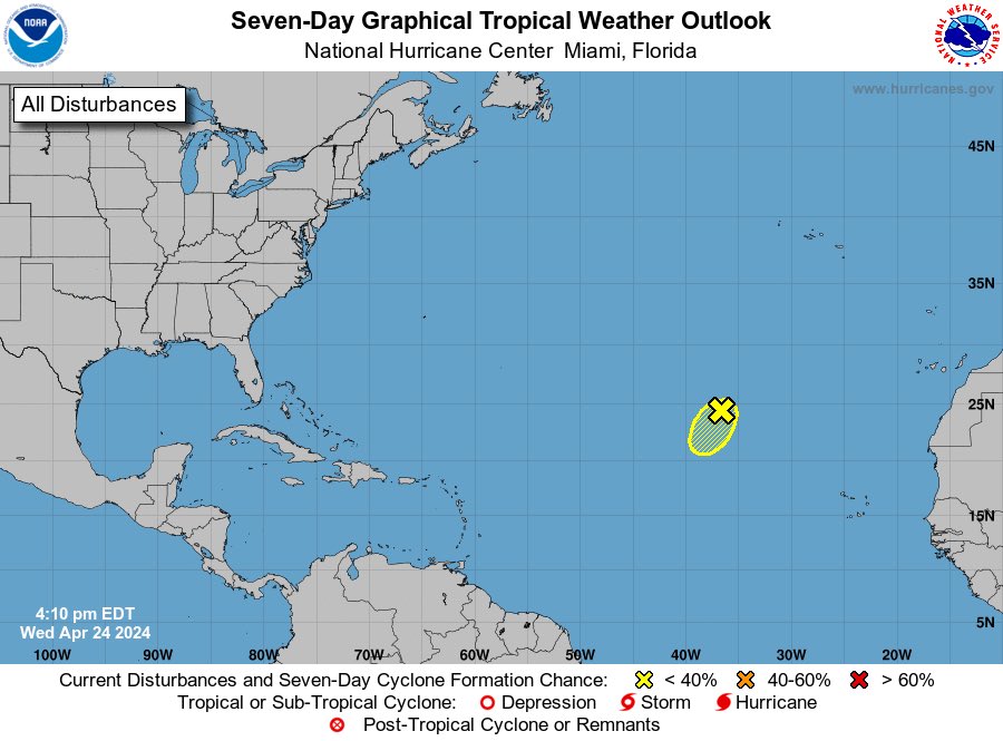 The National Hurricane Center has highlighted the first area of interest this season for tropical activity. However, the low is forecast to move to an area of stronger upper-level winds today & tomorrow which will limit its organization.

#wxtwitter #severewx #hurricane #USwx