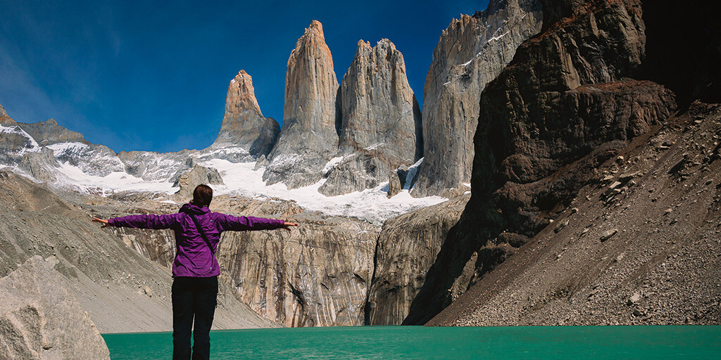 View of the day! Sunrise in #Patagonia. We love waking up early and taking in the beauty of #TorresdelPaine National Park just as the sun peaks over the mountains.