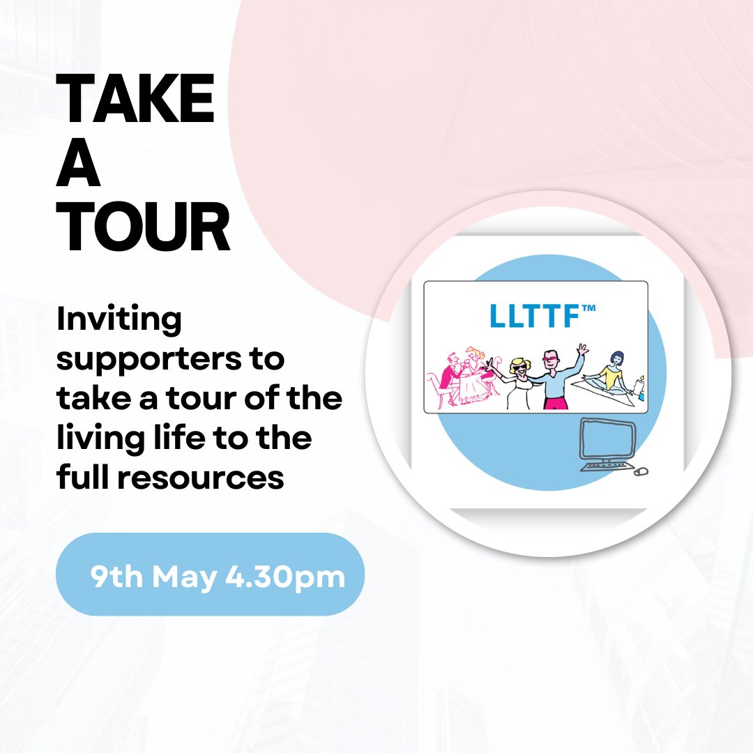 Take a tour of the Living Life to the Full (LLTTF) Resources for Supporters 9th May 2024 4.30pm 

Find out more and book your slot 
llttf.com/training/a-tou…

#wellbeingsupporters #practitioners #wellbeingcourses #wellbeingresources #suppoters #mentalhealth #selfhelp