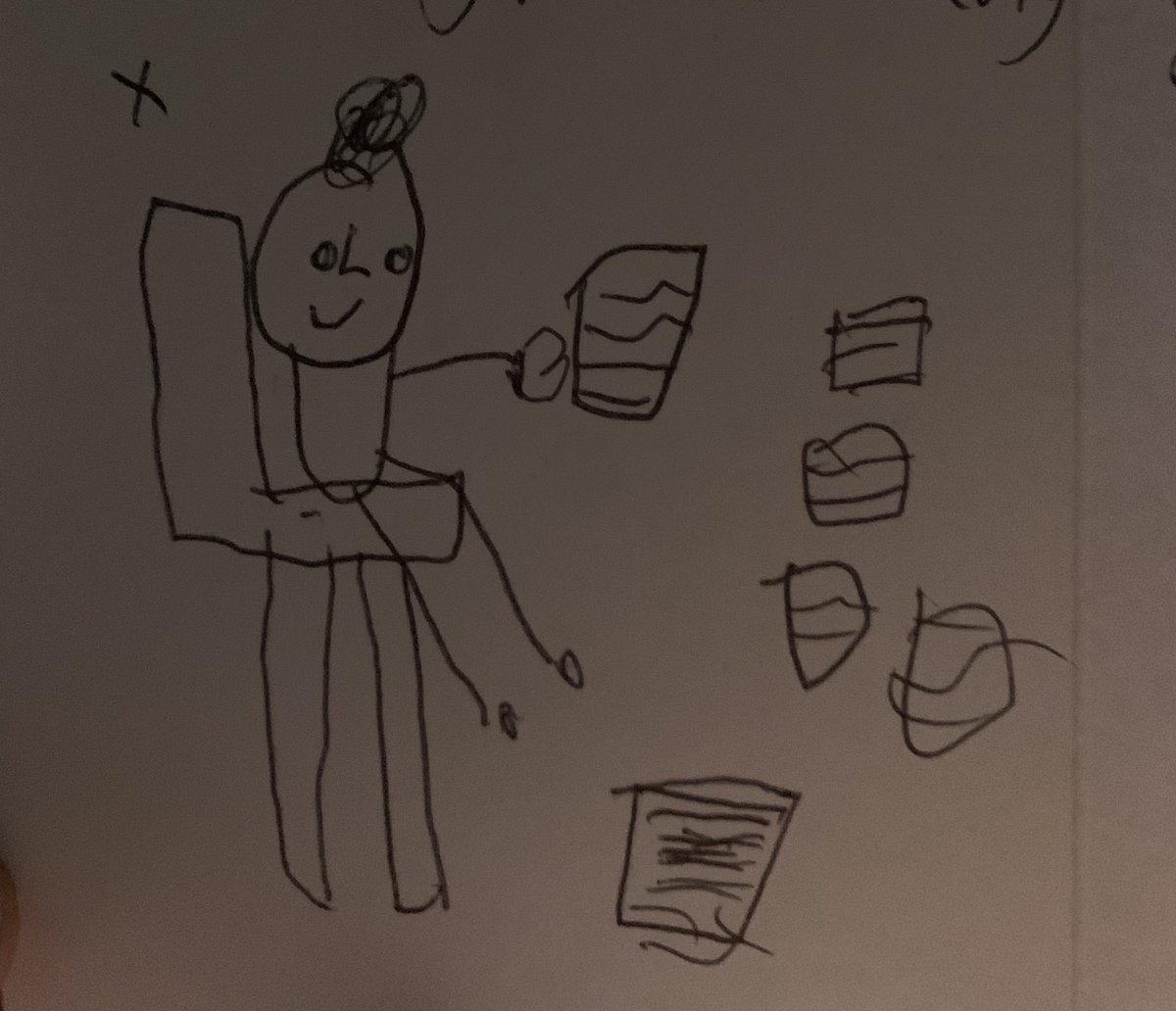A picture of me ‘writing one of your books’ by my little nephew Looks like I’m throwing a draft in the bin. Accurate. 😅😅😅