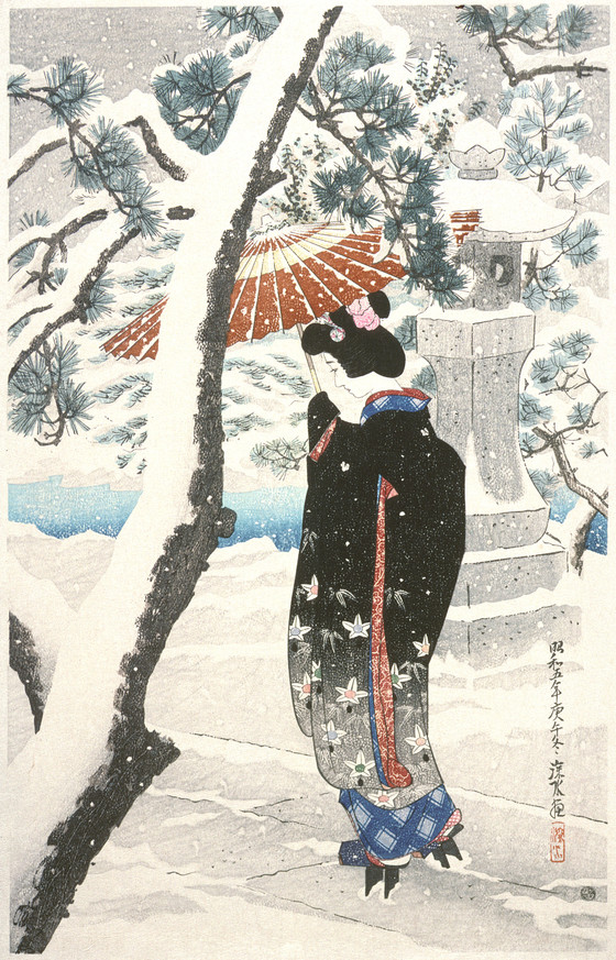 The Grounds of a Shinto Shrine in Snow, by Itō Shinsui, 1930

#shinhanga