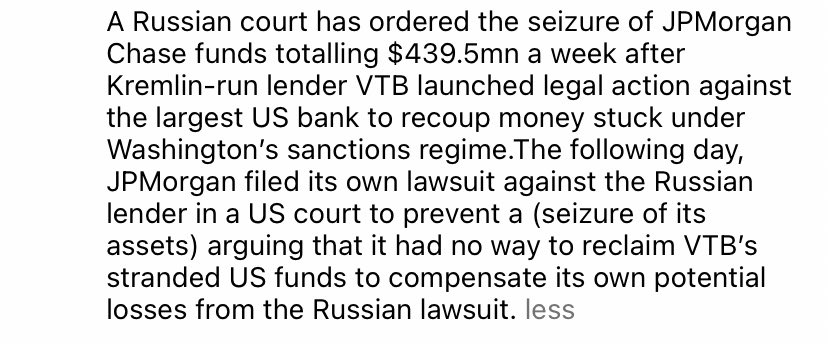 This is why you don’t seize Russian assets. 🤷🏽‍♀️. Gotta sleep in the beds our shitty government make.