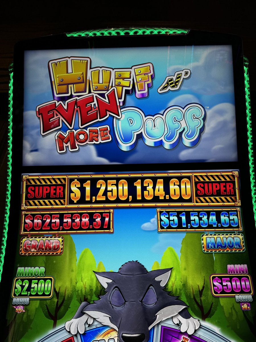 The only place on the planet where high limit slot players can play Huff N’ Even More Puff with a $1.25 Million progressive top award 👏