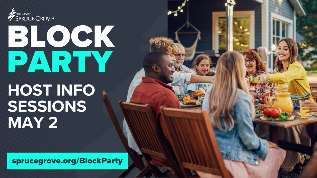 🍉 ☀️ Get ready for Block Party season! Drop by one of our host info sessions to learn all you need to know about hosting a block party. May 2 at Border Paving Athletic Centre from 1-3 pm or 6-8 pm. Refreshments and prize draw included. More info at sprucegrove.org/BlockParty.