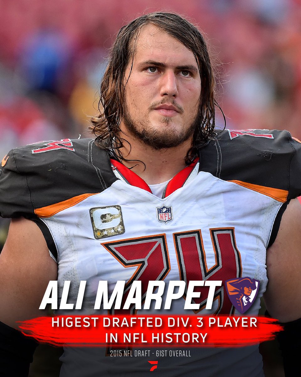 Ali Marpet from Hobart College made history in 2015 as the highest-drafted pick in the history of Division III football. The guard was drafted in the second round, 61st overall of the 2015 NFL Draft to the Tampa Bay Buccaneers. 📸: © Jasen Vinlove-USA TODAY Sports