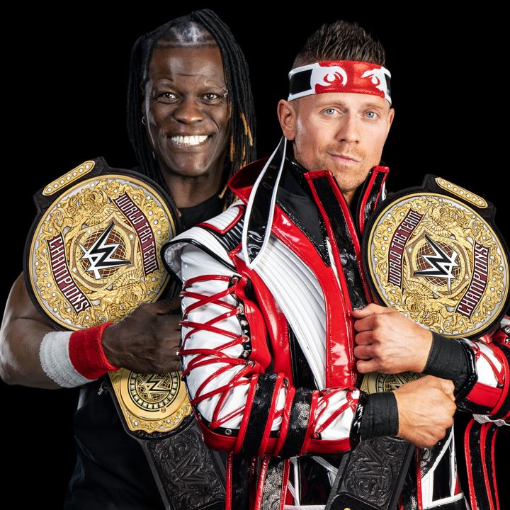 Official photos on the #WWE website:

 #NXT Belt Champion #TrickWilliams

 #WorldTeam_belts champions
  #R_Truth and #TheMiz

 #WWE Tag Team Champions
 #AustinTheory and #GraysonWaller...