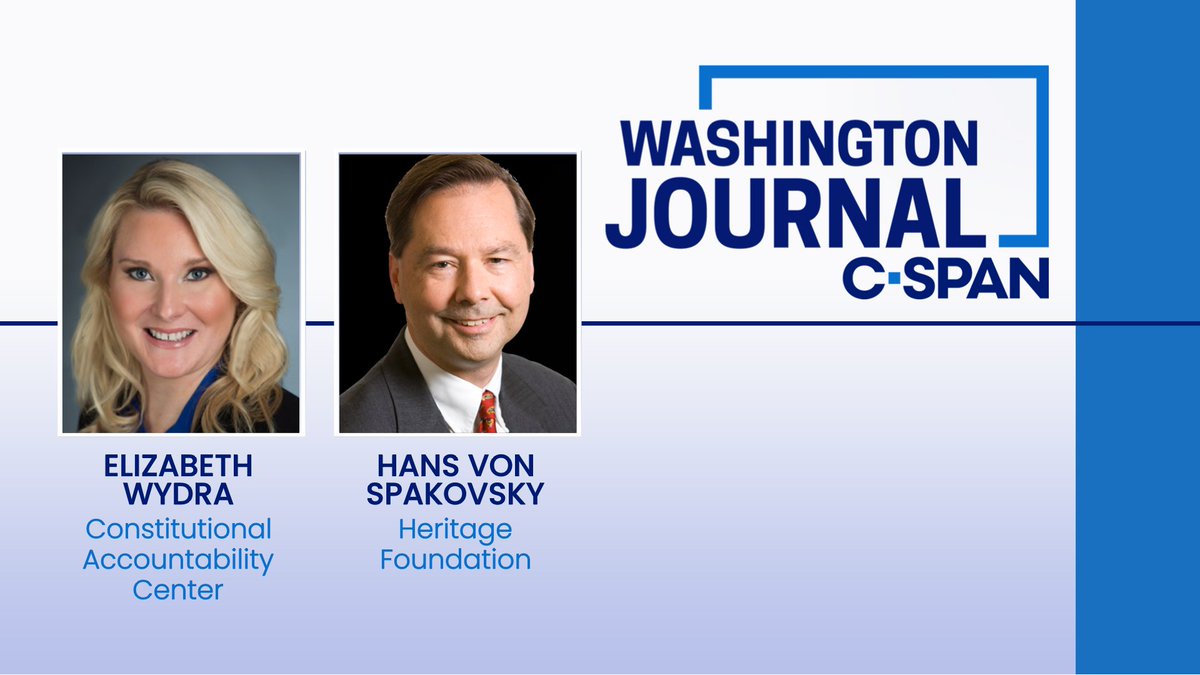 THURS| Constitutional Accountability Center's @ElizabethWydra and the Heritage Foundation's @HvonSpakovsky discuss the SCOTUS' consideration of fmr. President Donald Trump's claim of immunity from criminal charges for attempting to overturn the 2020 election. Live at 8:00am ET!