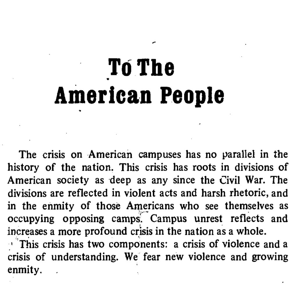 I always forget that Bill Scranton was the chairman of the Campus Unrest Commission in 1970 in the wake of Kent State. This is a WILD document to read now.