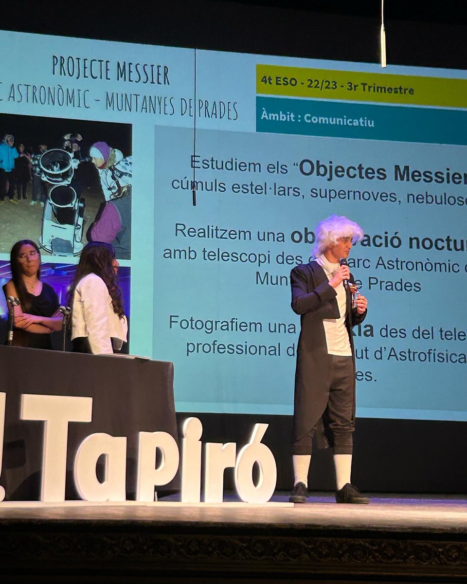 parcastroprades's tweet photo. Hem tingut el goig de conèixer el jove Charles Messier a la gala “SOM PRO” realitzada al Teatre Fortuny ✨
Així hem conclòs el projecte “Objectes Messier” amb l’ @Ins_JosepTapiro de Reus
#educació #astronomia #sompro #projectes 🔭 https://t.co/GbUFxHCNr3