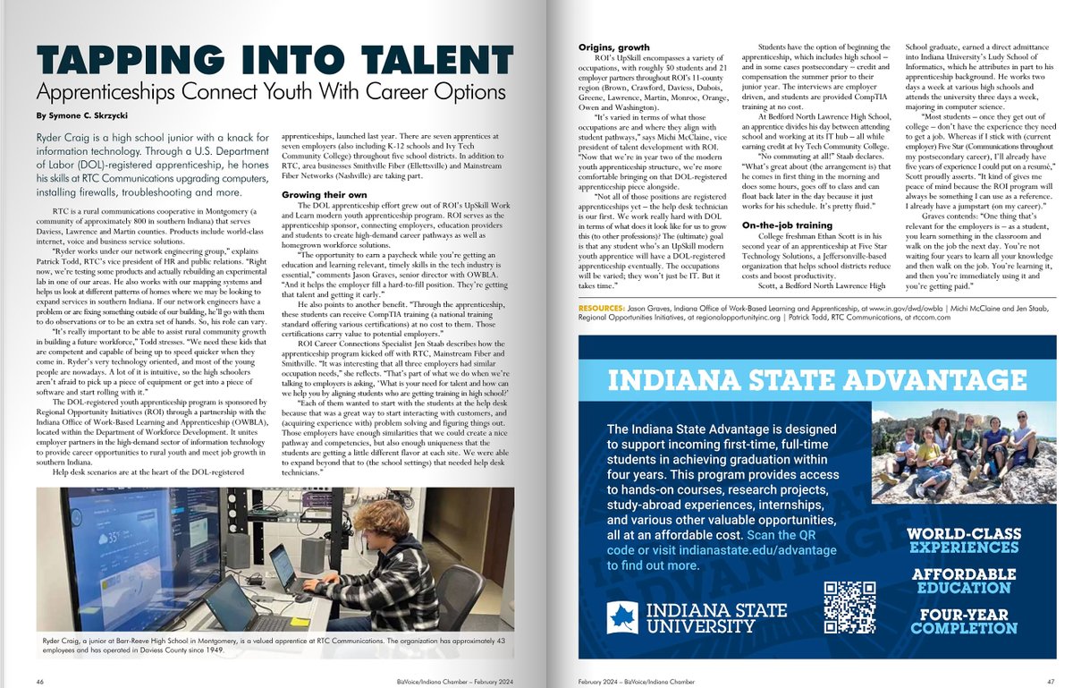 Tapping Into Talent: A regional-state program is uniting employer partners in the high-demand sector of information technology to provide career opportunities to rural youth and meet job growth in southern Indiana. Read about it in our BizVoice magazine: bizvoicemagazine.com/wp-content/upl…