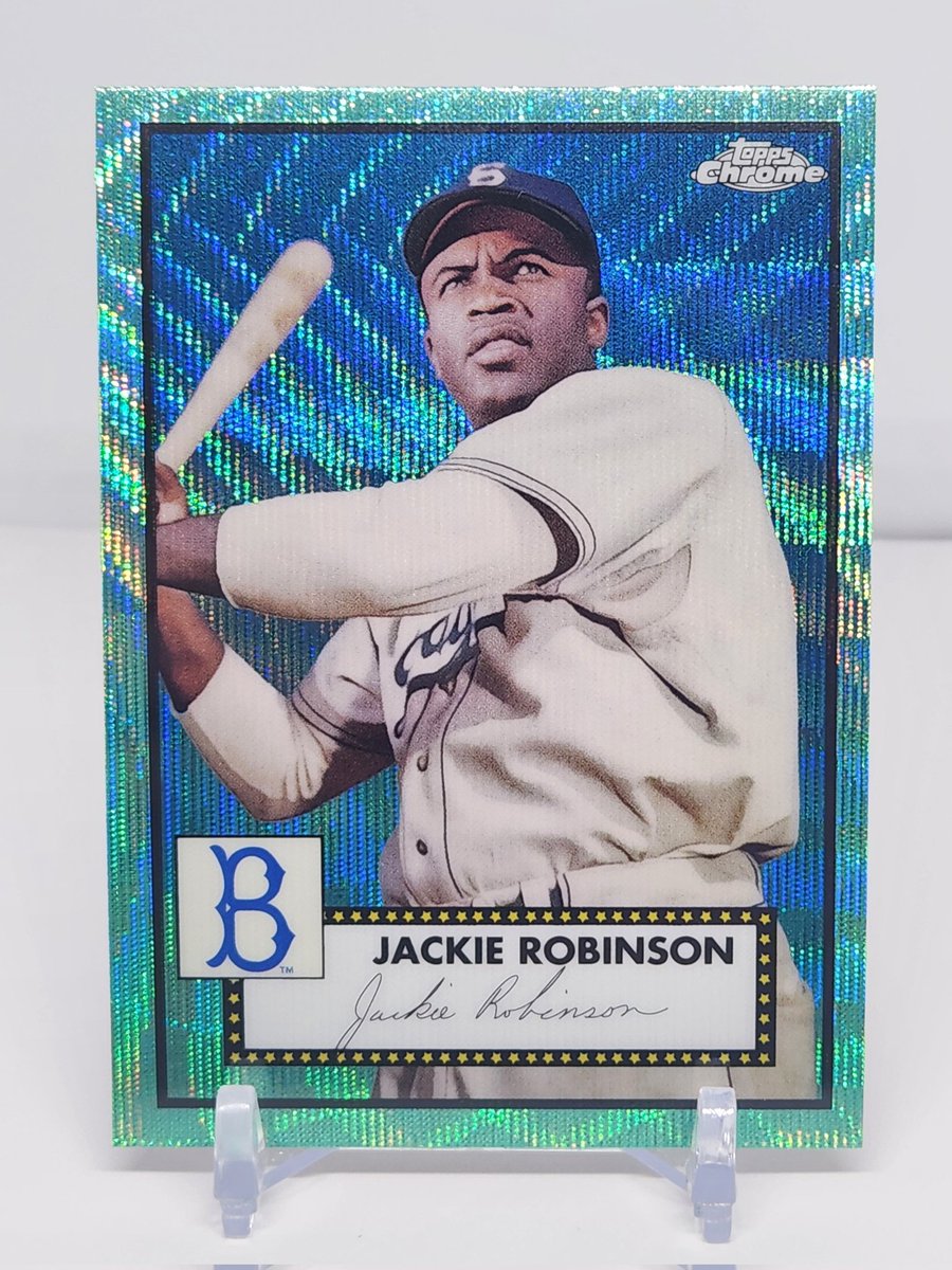 Day 24: Featured here is a #JackieRobinson 2021 Topps Chrome Platinum Anniversary baseball parallel card. #thehobby ⚾️