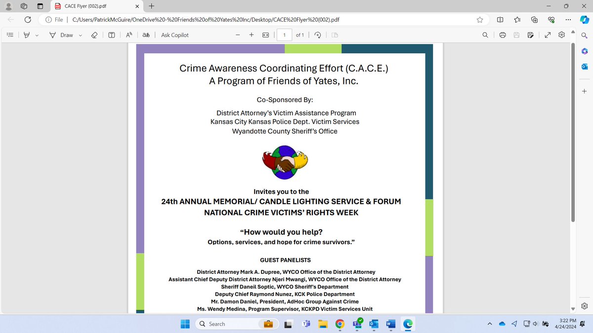 FriendsofYates's tweet photo. Friends oof Yates invites you to the  24th ANNUAL MEMORIAL/ CANDLE LIGHTING SERVICE &amp; FORUM NATIONAL CRIME VICTIMS’ RIGHTS WEEK https://t.co/jxHkPwXOQh
