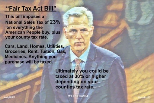 Only scum like the @HouseGOP @SenateGOP would think of a tax to make middle class and poor people pay for the deficit mostly caused by tax cuts for the wealthy... You gotta be a special kind of stupid to vote for these people. Look who brought this up... #USDemocracy