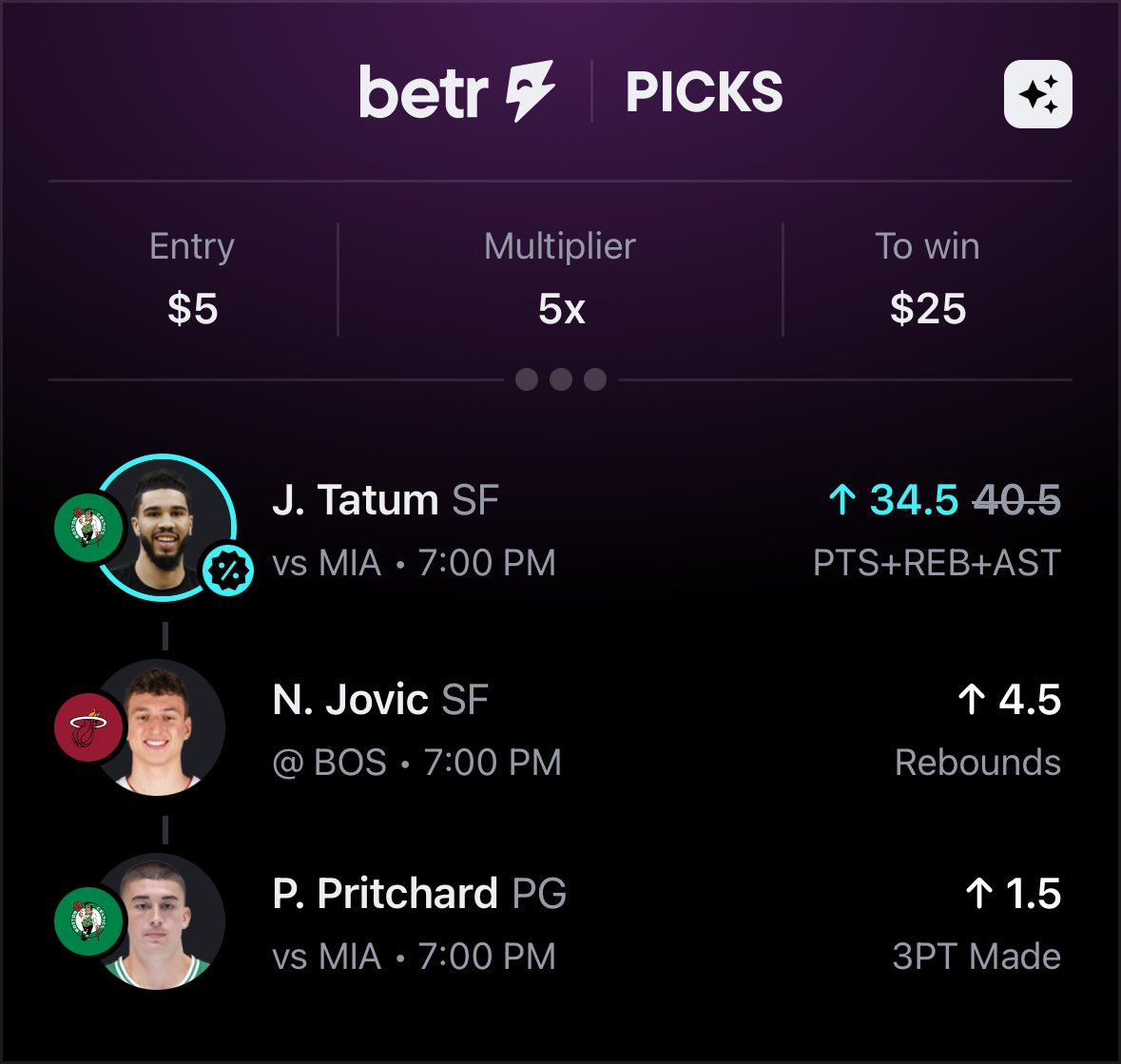 PropKitchen's tweet image. Taking advantage of promotions all over the place!

Discounts on @betr, @parlay_play and @UnderdogPicks 

Going light today after some heartbreak last night but let’s cash these and get the 🚂 going again!! 🤑