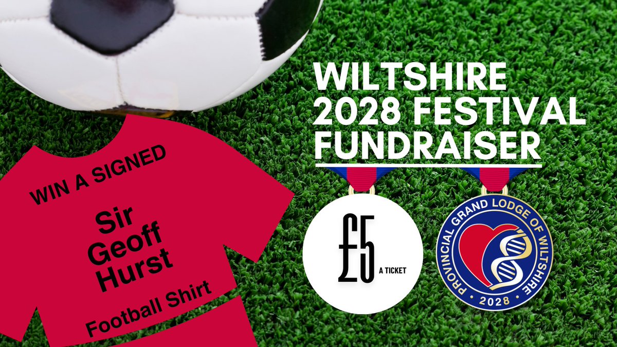 This is your chance to win a signed football shirt by 1966 World Cup and West Ham United legend Sir Geoff Hurst. To enter, donate £5 (or multiples of £5)to the Wilts 2028 Festival by clicking below. Remember to add your name & Lodge No. tinyurl.com/yzy6k94k @pgm_pglwilts