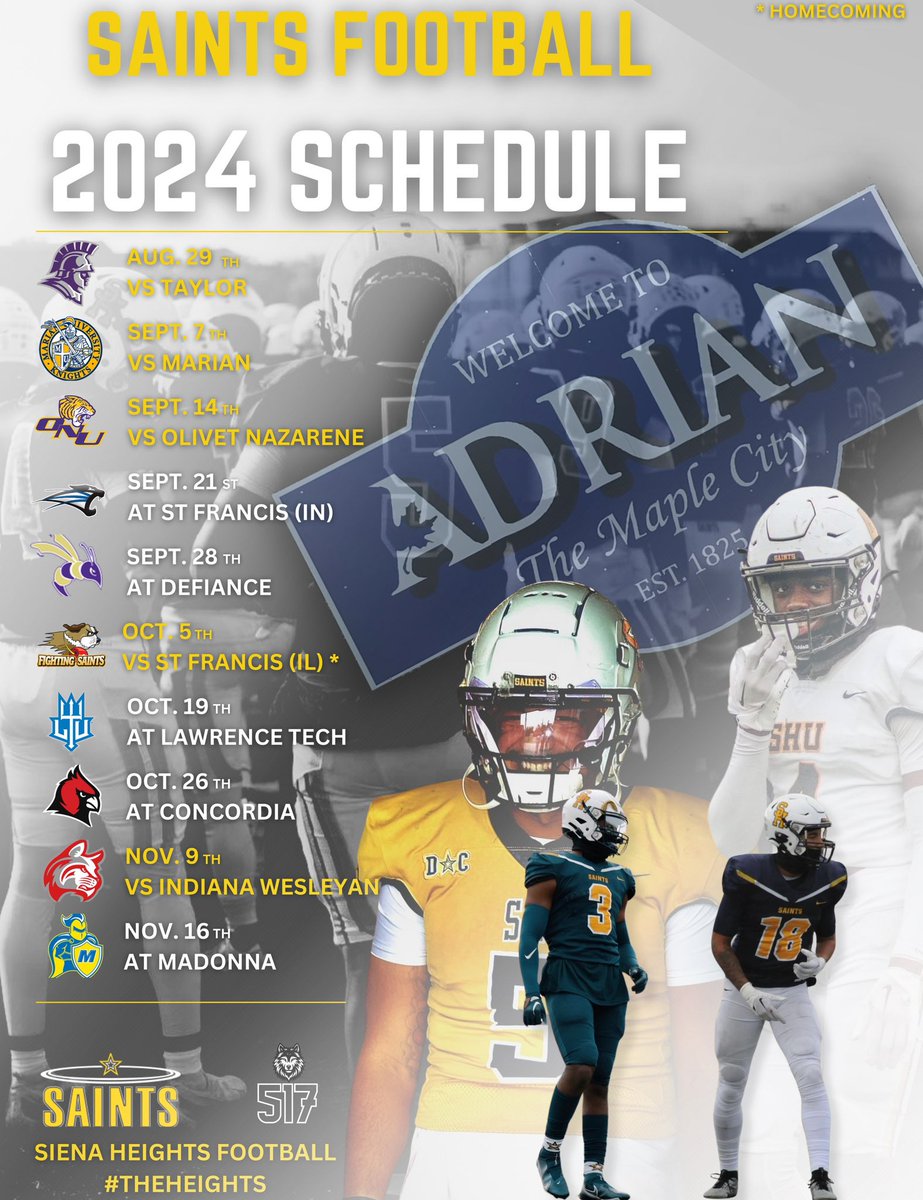 📆Mark Your Calendars📆

The official schedule for the 2024 Saints Football season is here💫

We’ll see you the night of the 29th…

#ONE💛💙 #JoinTheHunt🐺#FearTheHalo💫
