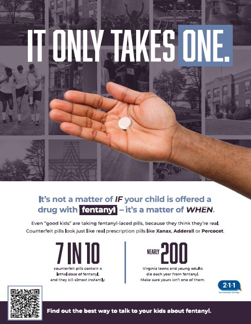 It Only Takes One! Counterfeit #pills look just like real #prescription pills – except 7 in 10 contain a lethal dose of #fentanyl. Talk about it. Save a life. Need help? Call 211. Visit our website to learn more: itonlytakesoneva.com #ItOnlyTakesOne