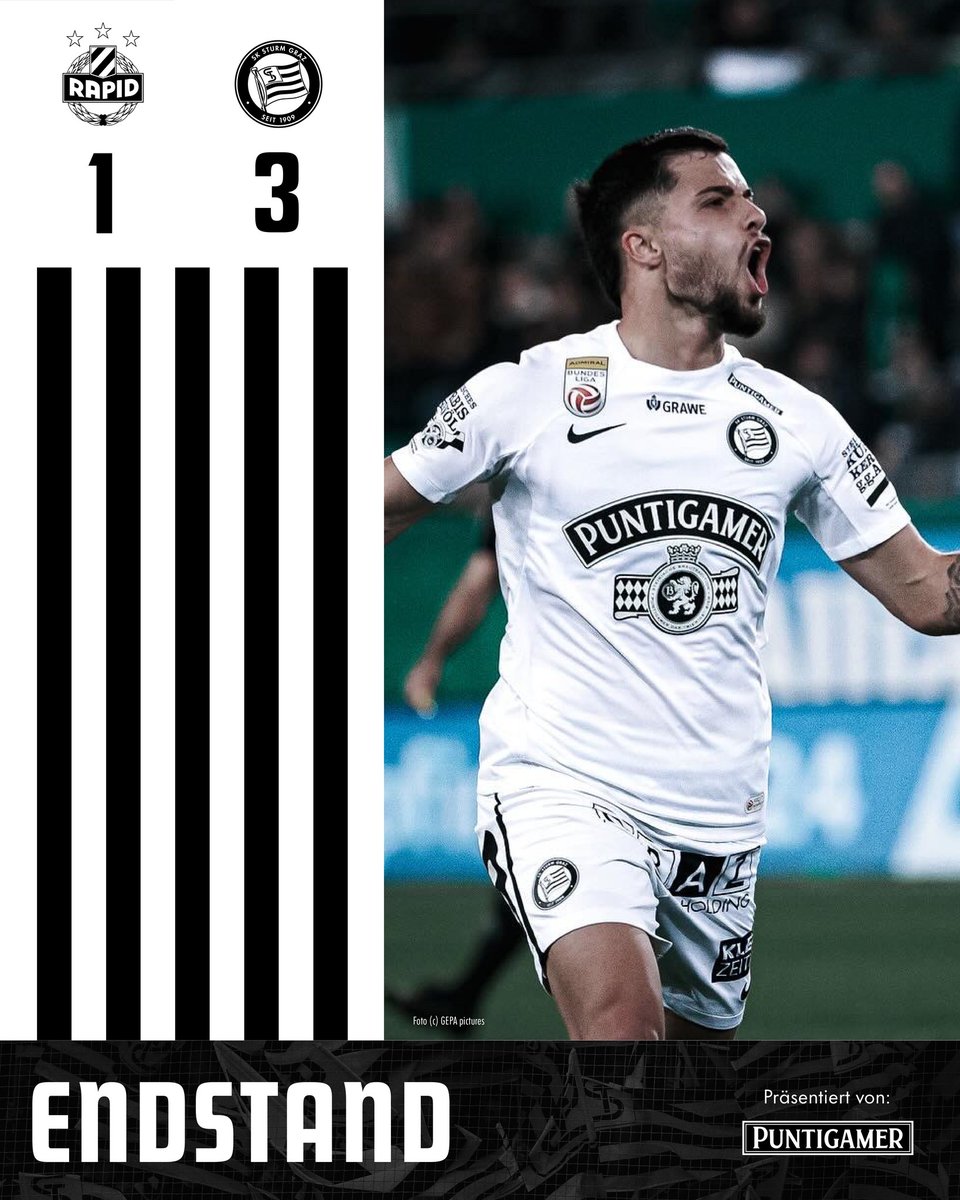 SKSturm's tweet photo. Ist das wichtig! Wir gewinnen in Wien-Hütteldorf mit 3:1 und übernehmen die Tabellenführung! Am Sonntag kommt es zum ganz großen Schlager in Salzburg! Bis bald, Schwoaze! #sturmgraz #AdmiralBL #SCRSTU
____________
SCR 1:3 STU |⏱️90+4' https://t.co/Y7CcoR223B