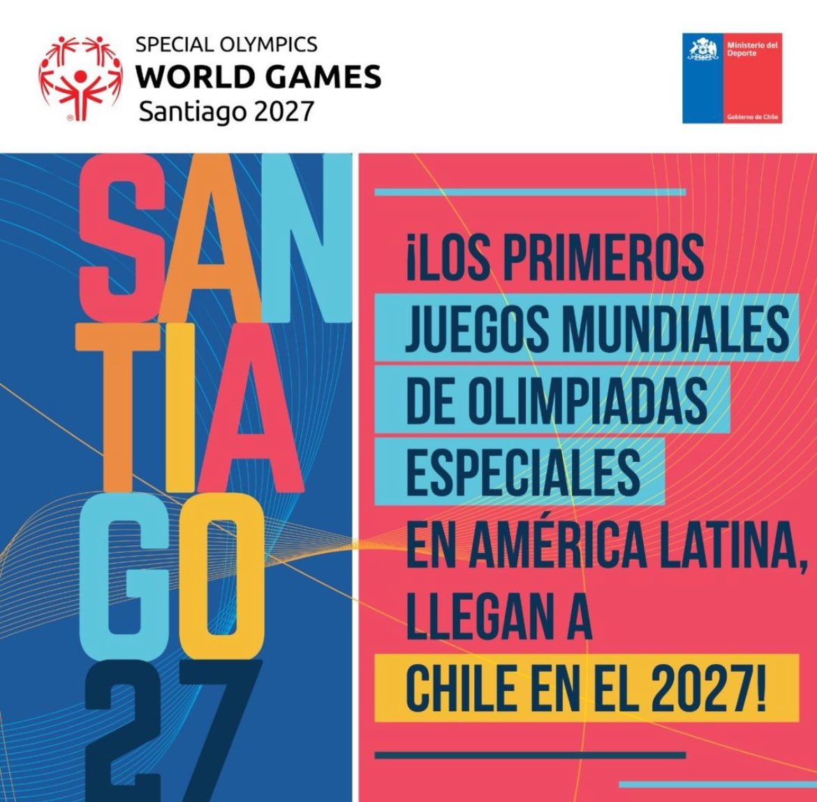 TeamChile_COCH's tweet photo. 👏🏻👏🏻 ¡GRAN NOTICIA! 👏🏻👏🏻

Nuestros amigos de @OEChileOficial —en un trabajo conjunto con el IND y el Mindep— se adjudicaron la sede de los Juegos Mundiales de Olimpiadas Especiales Santiago 2027, megaevento inédito para Chile y para Latinoamérica.

Chile 🇨🇱 acogerá seis mil atletas de 170 países en una competencia que promueve la inclusión y la unidad a través del deporte.

¡Felicidades! 👏🏻👏🏻

#VamosTeamChile 🇨🇱