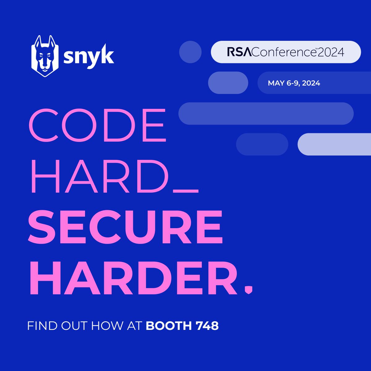 Join Snyk at #RSAC 2024 to get your app security posture in fighting shape! 💪 Swing by booth #748 to see a live demo of Snyk customized to meet your #AppSec needs. Find out how you can connect with us on and off the showfloor: snyk.co/ugO7g