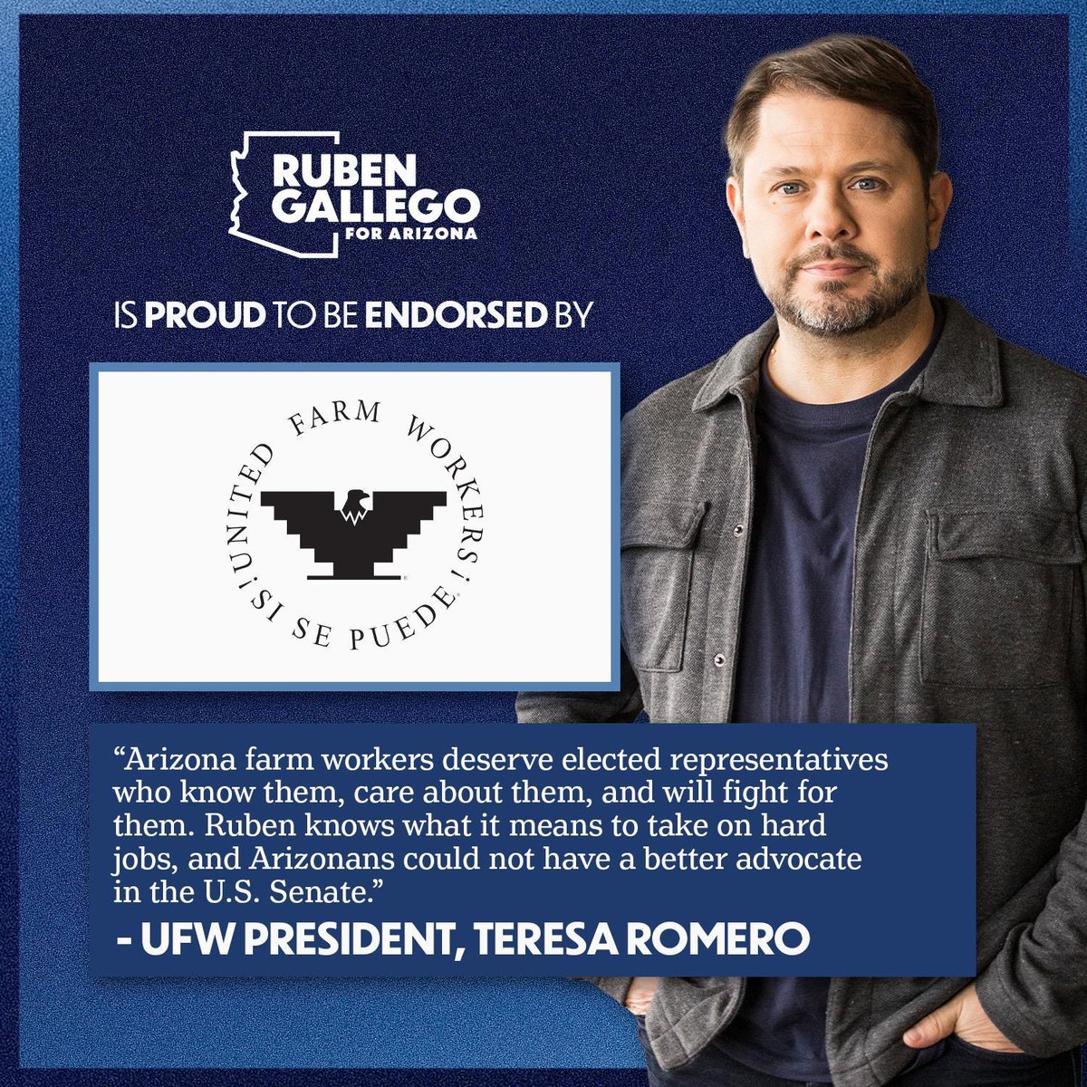 Arizonans deserve a Senator who knows the value of hard work. Thank you @UFWupdates, I look forward to continuing to deliver for working families alongside you in the Senate.