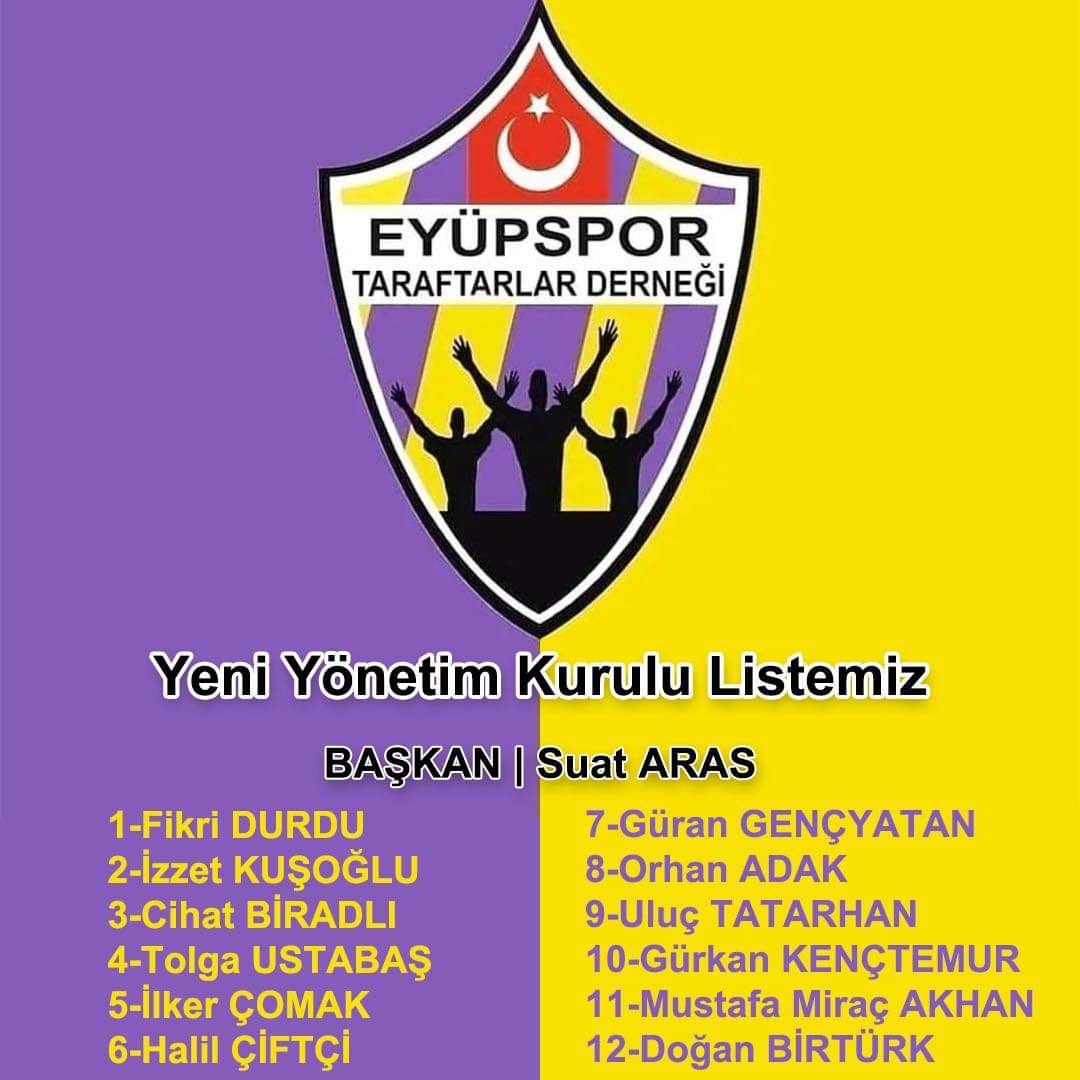 Semtimizde Birlik Beraberliğin ilk Adımı Olarak Gördüğümüz  Eyüpspor Tribünlerini  Geçmişte Olduğu Gibi Süperlig’de de Adından Söz Ettireceğimizden  Kimsenin Şüphesi Olmasın 
2011 Yılında Kurduğumuz Eyüpspor Taraftarlar Derneğimizin
Yeni Başkanı ve yönetimi İlçemize Hayırlı Olsun