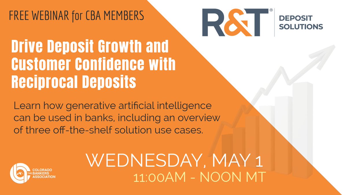 Understanding the potential of reciprocal deposits has become paramount for institutions looking to thrive in a competitive marketplace. 

Details and registration: tinyurl.com/4nsbzb93

R&T Deposit Solutions 
#DepositGrowth 
#ReciprocalDeposits 
#BankingIndustry