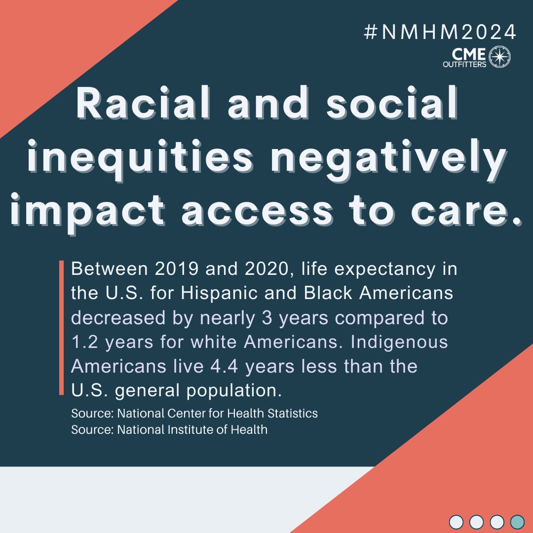 FACT: In some areas, Black Americans live an average of 10 years fewer than white Americans. Racial and social inequities are a public health threat that must be addressed. 

This #NMHM2024, learn about our work to eliminate health inequities: cmeo.me/DEI-Hub