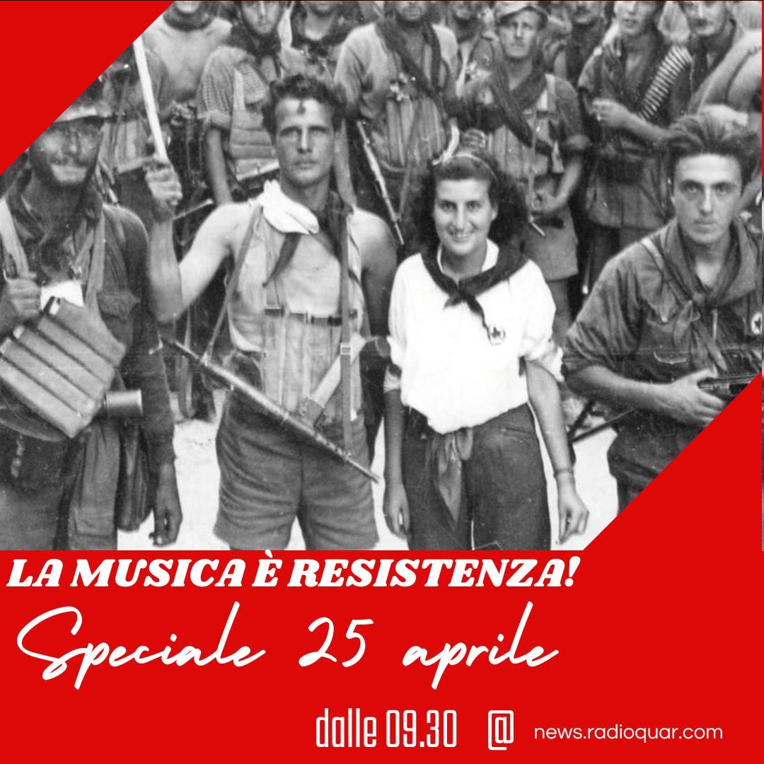 Domani 25 aprile per il 79° anniversario della Liberazione dal nazifascismo dalle 9.30 alle 13.30 uno speciale con le interviste a @lucacasarotti e @lorenzoteodonio, con le letture di @arosamor, @ValeriaParrell2, Cinzia Venturoli e del collettivo di Radioquar, e con tanta musica.