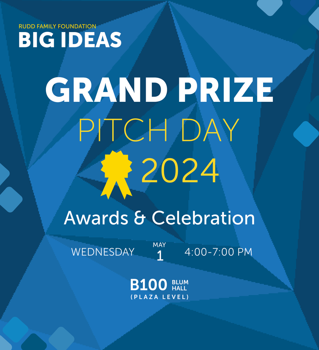 🌟ONE WEEK UNTIL GRAND PRIZE PITCH DAY!🌟

Join us on May 1st to celebrate this year’s finalists and watch the top five teams compete for the $20K grand prize! Don’t miss out on the poster session, grand prize pitch, and awards reception. RSVP at ticketbud.com/events/f5eba3b…