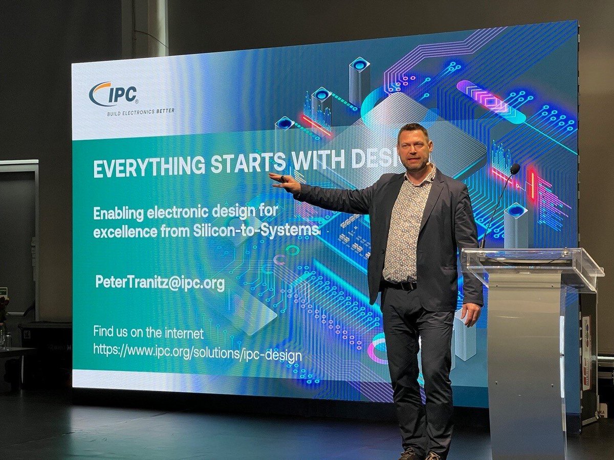Peter Tranitz, IPC Europe, addressed the Innoelectro audience in Budapest, Hungary, with a presentation on the IPC Design initiative. #BuildElectronicsBetter #technologysolutions #PCBDesign More information at hubs.li/Q02tZ8D00