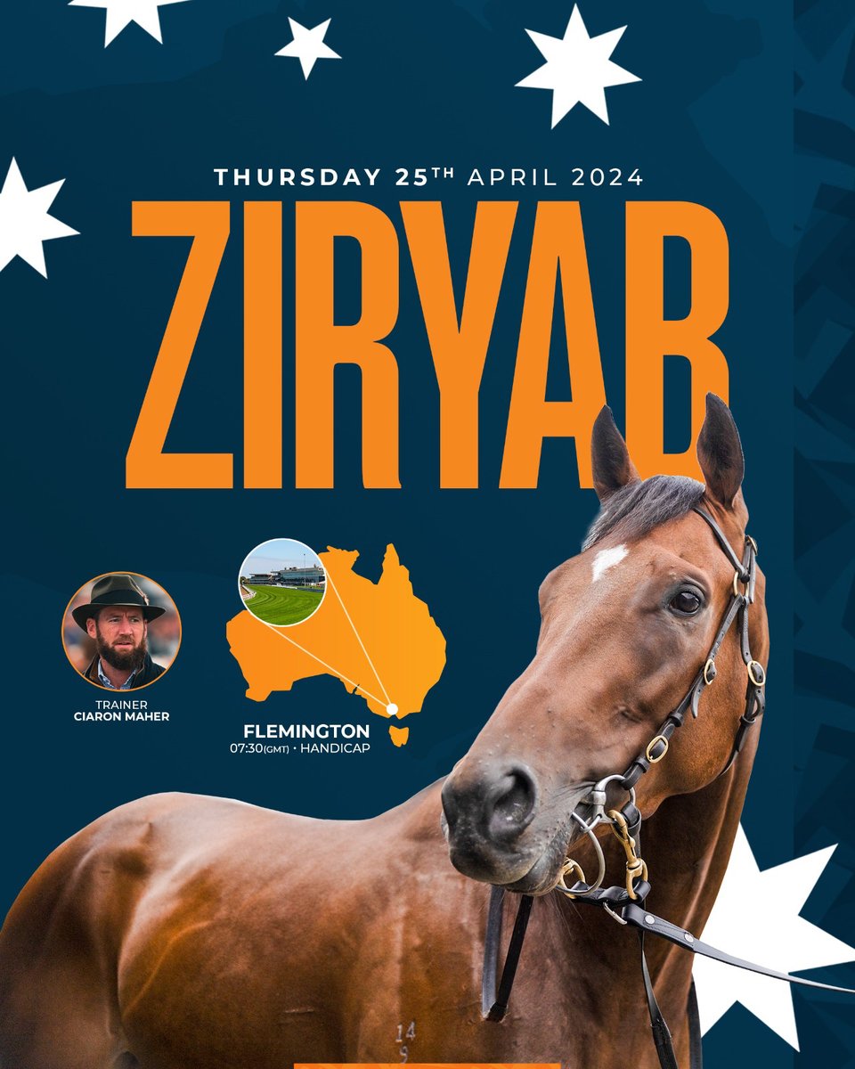 Following his debut victory in Australia, Ziryab makes his second start at Flemington at 4:30 pm (7:30 am BST) with jockey John Allen for trainer Ciaron Maher. Best of luck to all his owners🇦🇺

#GlobalThoroughbreds #TakingRacingDownUnder #Horseracing