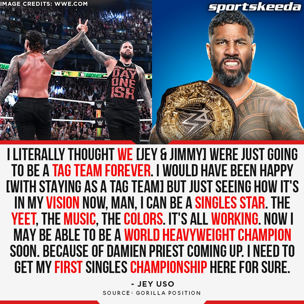 #JeyUso says he felt he would forever be a tag team player but now he feels he can be a star as a singles superstar! 

#WWE