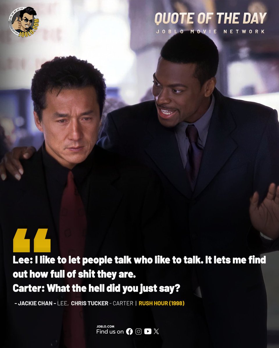 Quote of the day: Rush Hour (1998)

#QOTD #JoBloMovies #JoBloMovieNetwork #RushHour #JackieChan #ChrisTucker