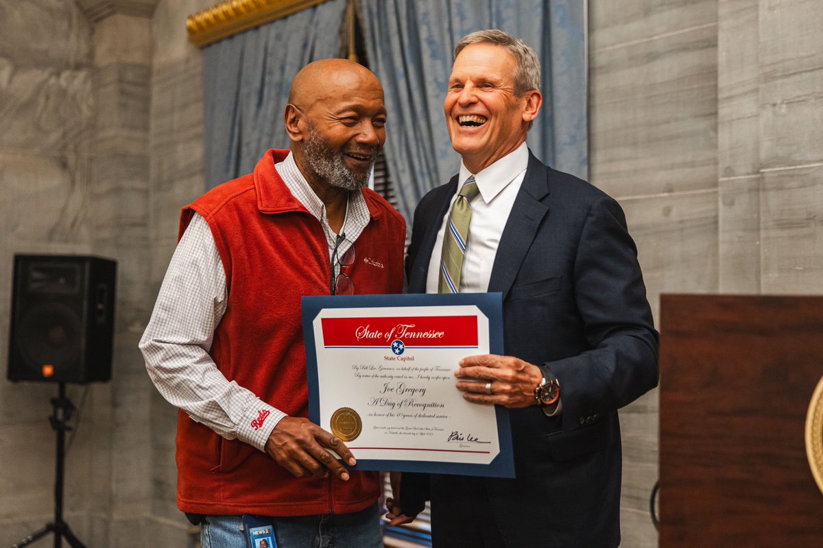 Honored to recognize Joe Gregory for more than 40 years of service at @WKRN & @NC5. Few compare to Joe’s dedication, kindness & joy, & we’ll miss seeing him at the State Capitol. Congratulations on your retirement, Joe!