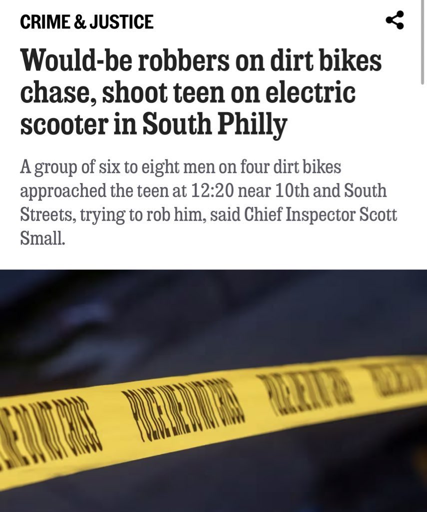 CRIME ALERT: On 4/24 at approximately 12:44am an attempted robbery of a scooter occurred near 10th and South. The offenders chased the victim several blocks on their dirtbikes where they then shot him. Anyone with any info on this crime can contact the tip line at 215-686-TIPS