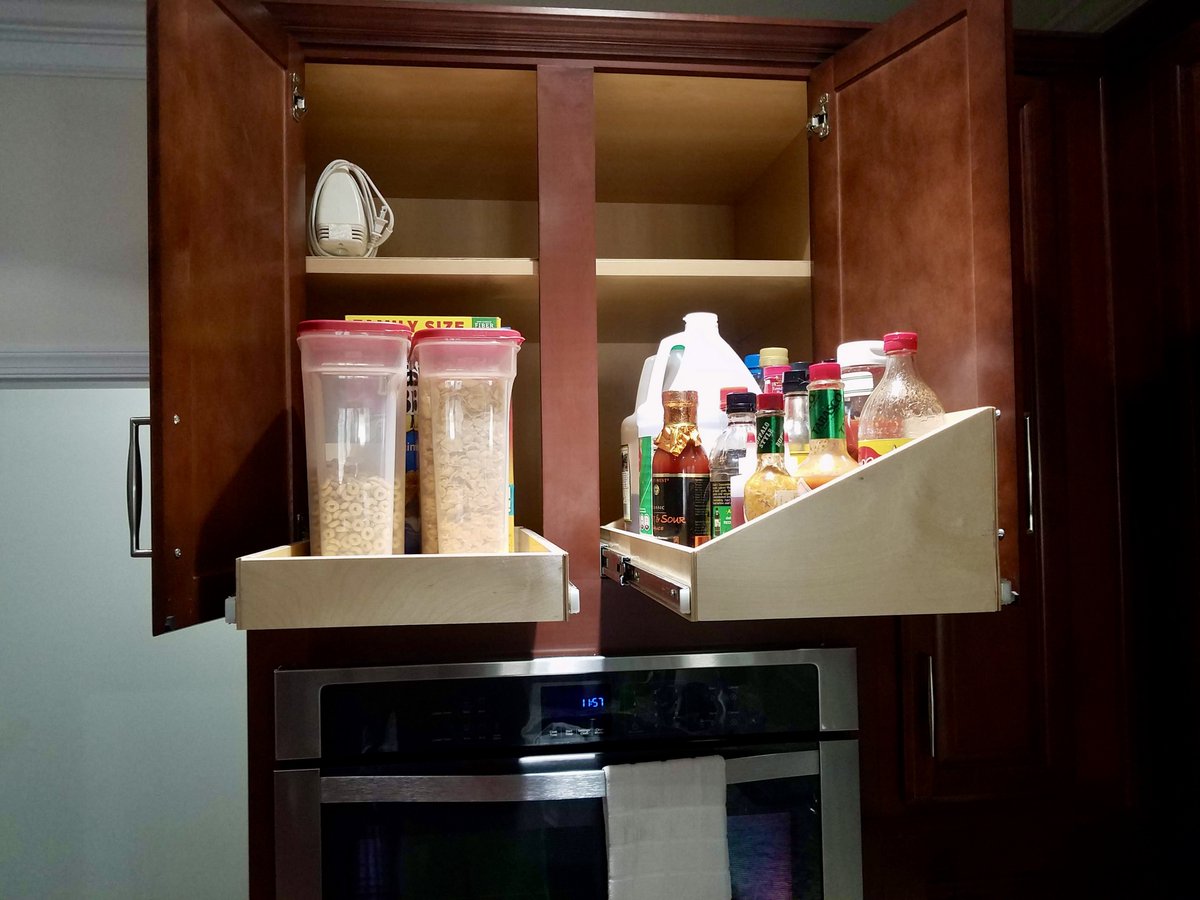 Find more storage space above the oven, fridge, or microwave with a custom storage solution. Give us a call at (844)-303-6220 to schedule your free design consultation. Our certified designers will help you create a space that fits your needs.