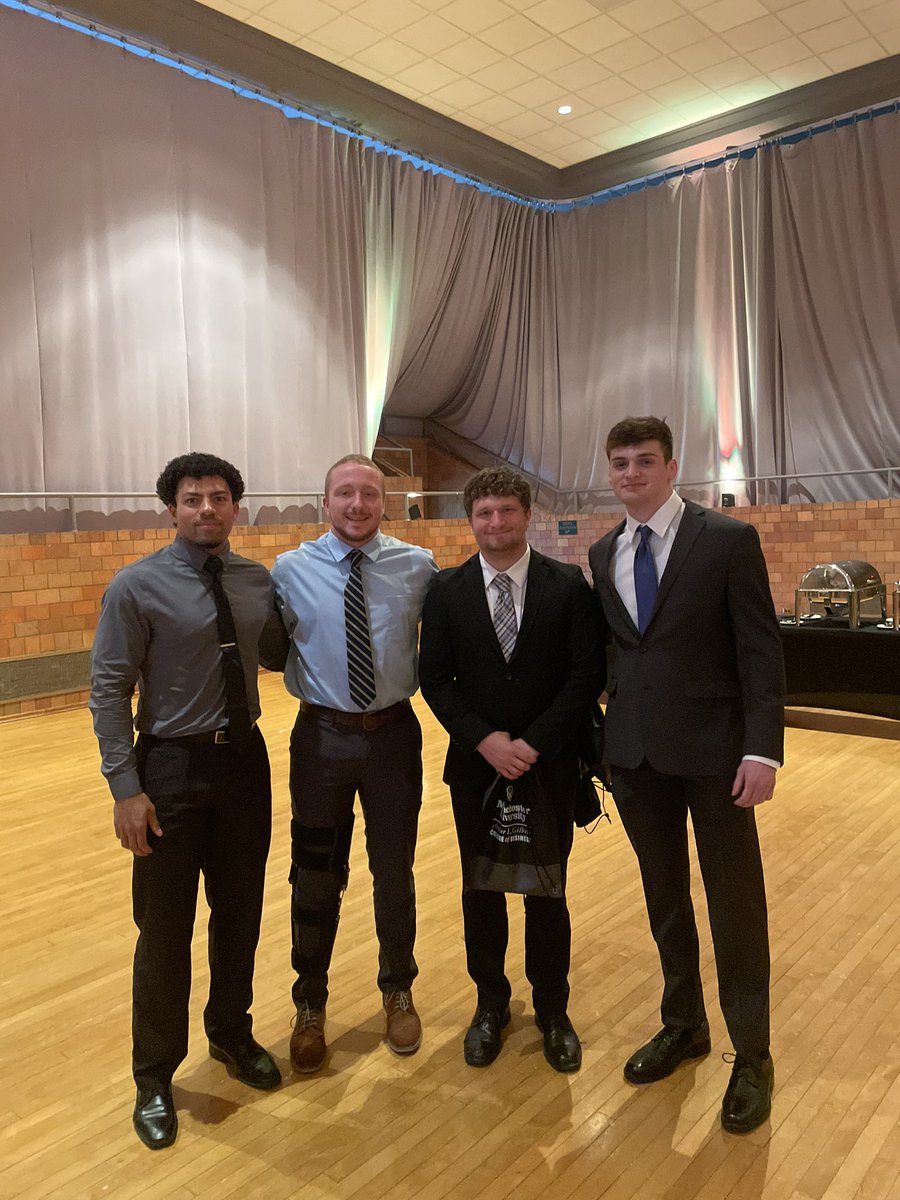 Devontay, Zach, John and Garrett looking good at the College of Business club banquet. More than just wrestlers!! #GrindforGOLD @MUSpartans @ManchesterUniv @d3wrestle @theopenmat