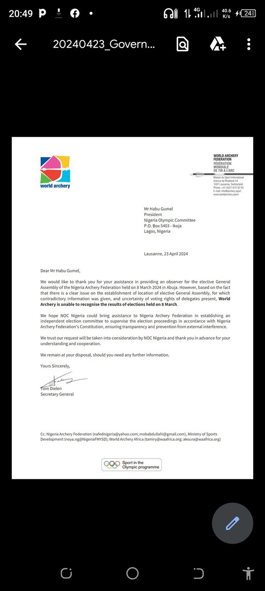 pupulantro's tweet photo. @NigeriaFMYS @bolujigbenga @fmysd @TheNationNews @NOCofficial .
This is just to inform you all that the world Archery has disband the Kangaro election put up together by the Ex-President of the Federation.
Thinking aloud now https://t.co/AilaJlShrl
