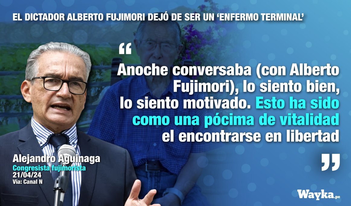 👉Para el dictador Alberto Fujimori, el indulto y la consecuente libertad habría sido como una pócima que le ha devuelto la vitalidad, según el congresista Alejandro Aguinaga. El legislador y doctor agregó también que el ahora 'exenfermo terminal' podría postular a la…