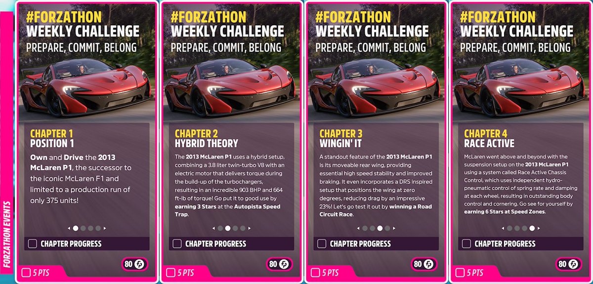 Series 33 - Summer (Forzathon Weekly) This week, we're taking the 2013 McLaren P1 for a spin around Mexico!! 👇 1️⃣ - Own & Drive 2️⃣ - 3 stars at the Autopista Speed Trap 3️⃣ - Win a Road Circuit race 4️⃣ - 6 stars at Speed Zones Good Luck!