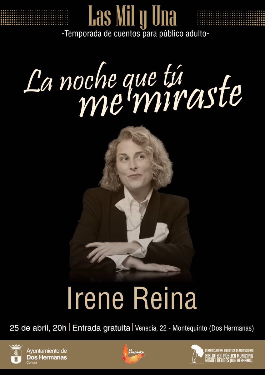 📚Y cerramos esta semana del libro, presentando a Irene Reina en la temporada de cuentos para público adulto en la <a href="/BibMontequinto/">Biblioteca de Montequinto (Dos Hermanas)</a> 
¿Nos acompañas?