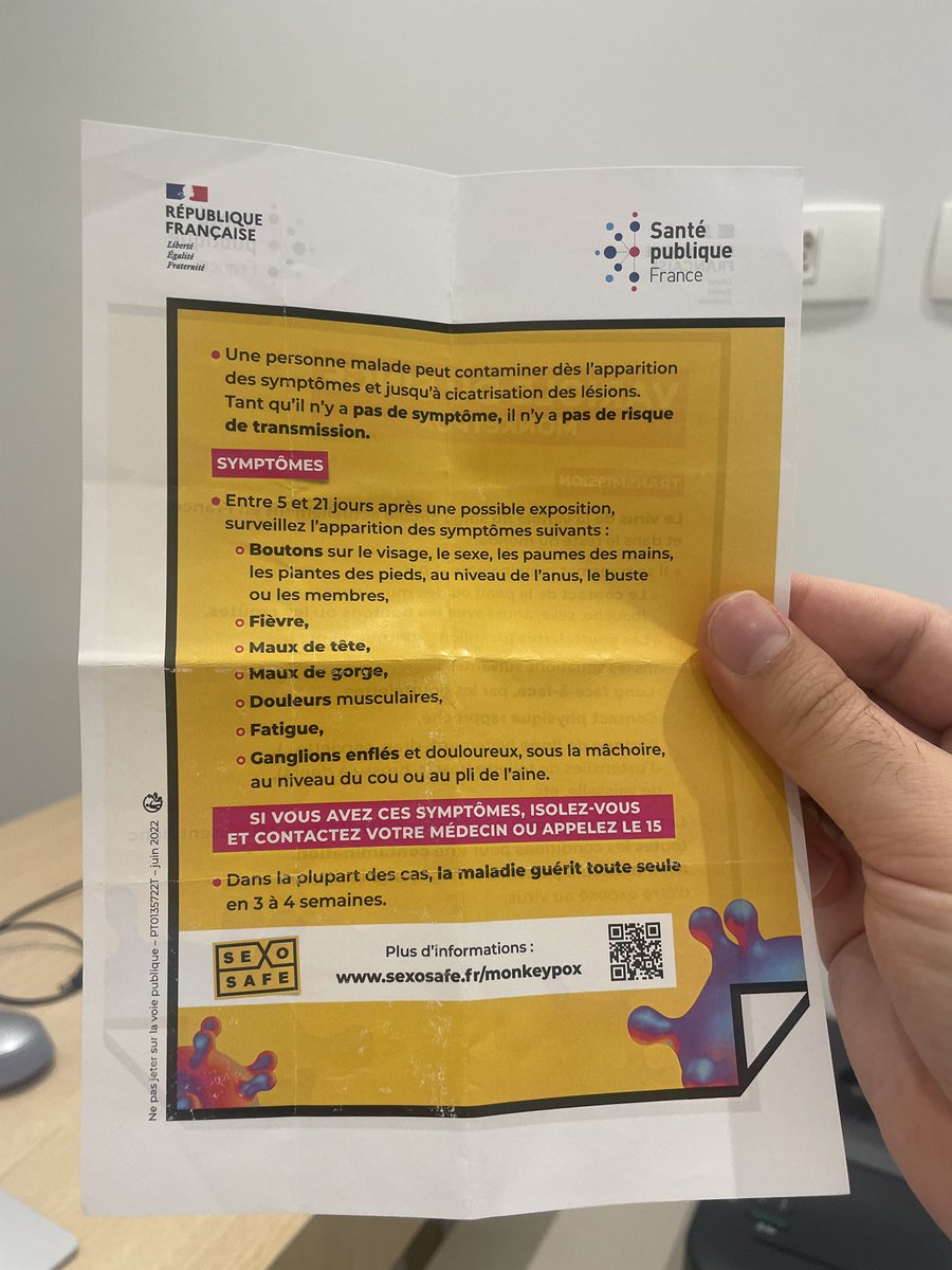 O paciente tomou vacina da MPOX lá na França! Achei chiquérrimo! No Brasil quase não temos mais doses, embora o vírus continue circulando. O estado de SP tem 30-40 casos por mês. E não podemos esquecer do subtipo I mto grave que está no Congo! @minsaude não esqueça de nós!