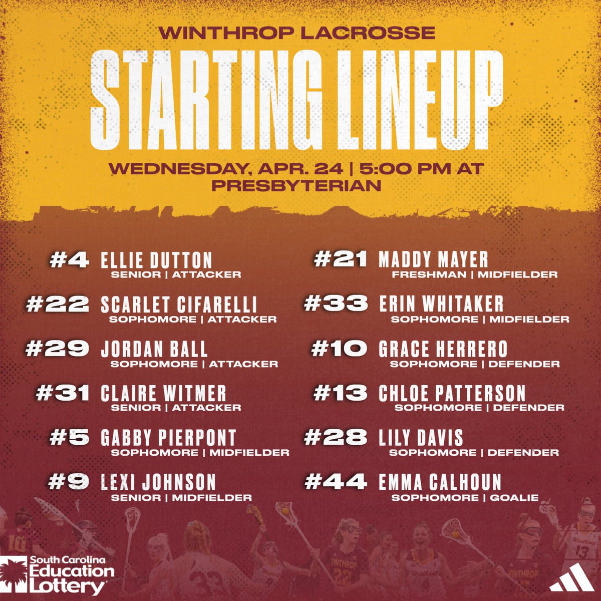 For the final time this season, here is your starting lineup as we get ready to square off with the Blue Hose in Clinton! #ROCKtheHILL | #BigSouthLax