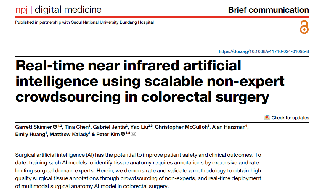 npjDigitalMed's tweet photo. A crowdsourcing approach to obtain high-quality tissue annotations, bypassing the need for costly expert input is presented in this article. With real-time deployment, this multimodal #AI model promises safer and more efficient #colorectal surgery.

https://t.co/WIyibDWIi5 https://t.co/WmRxueAI7g