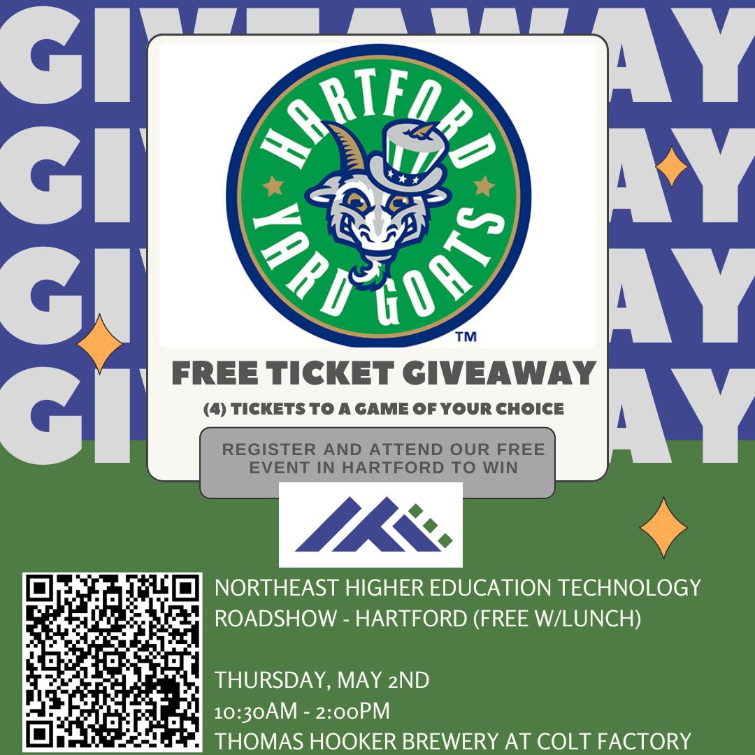 Hey #Hartford! Join us for our FREE event on May 2nd. Educate. Collaborate. Eat. Drink. All attendees will have a chance to win (4) tickets to any Hartford Yard Goats game of their choice! 🎟️⚾ Don't miss out on this amazing opportunity! 

#YardGoats #FreeEvent #giveaway