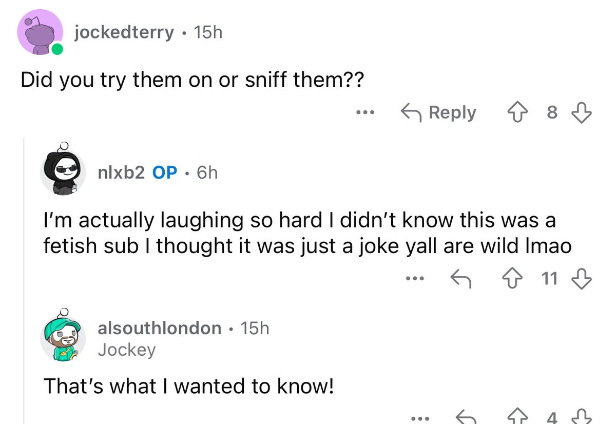 Take this however you want, but this person had no idea he was posting on a sub that was obsessed with briefs as a fetish…he just shared his cousin’s tighty whities with the world, I do wish we’d get more normies emboldened to interact with us but most are weirded out…