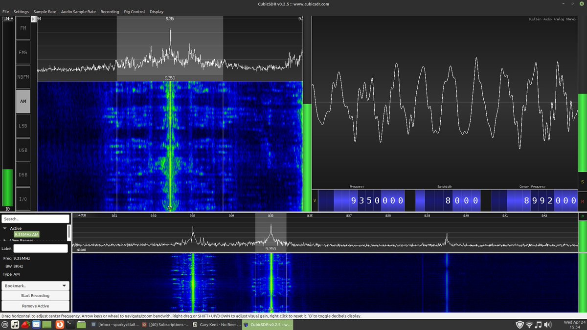 I'm playing around with CubicSDR on Linux Mint. It's not as good as some SDR programs that I have used, but I do like using it. #sdr #shortwaveradio #linuxmint
