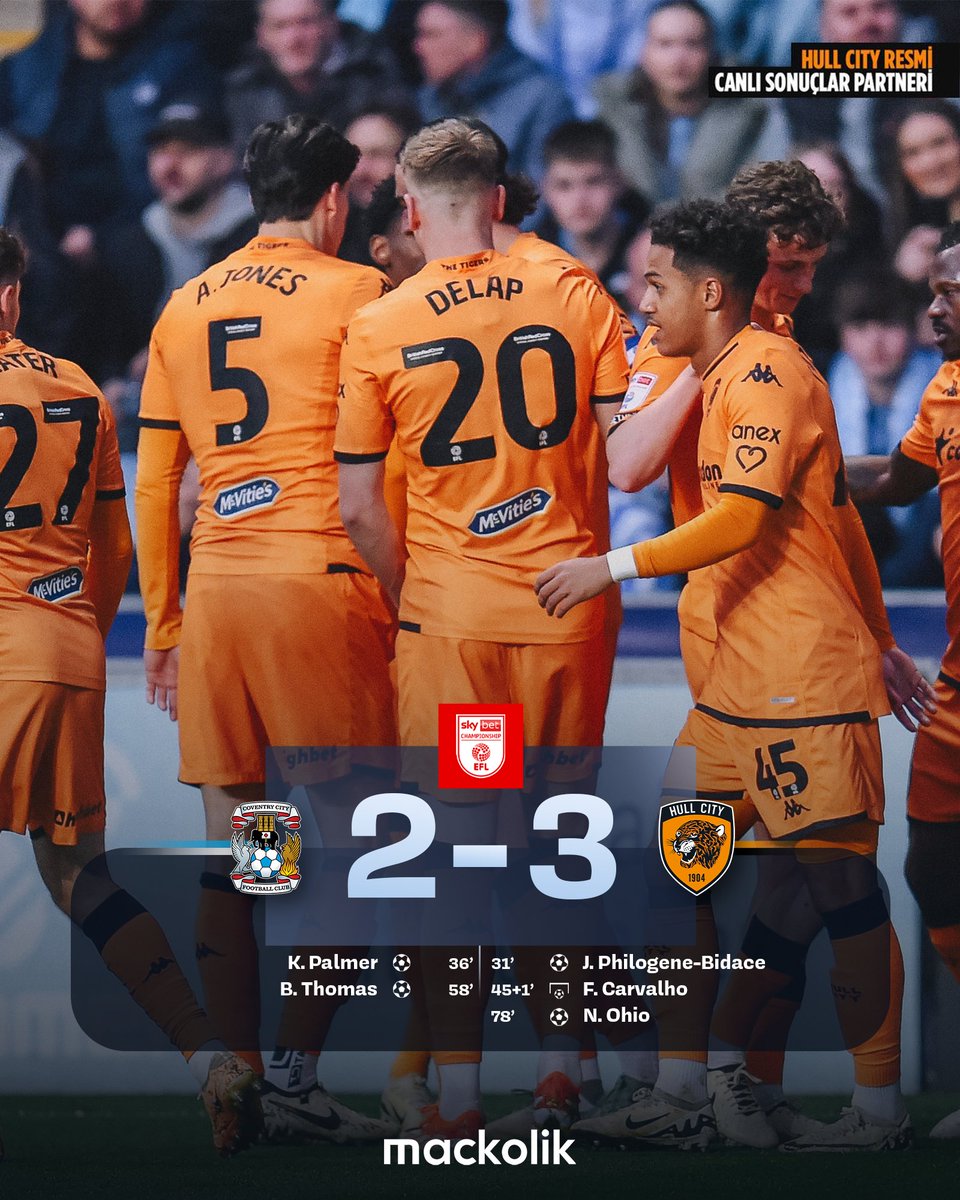 Hull City, Coventry deplasmanında 3 puanı 3 golle aldı.

🤝 𝗠𝗮𝗰𝗸𝗼𝗹𝗶𝗸, Hull City Resmi Canlı Sonuçlar Partneri