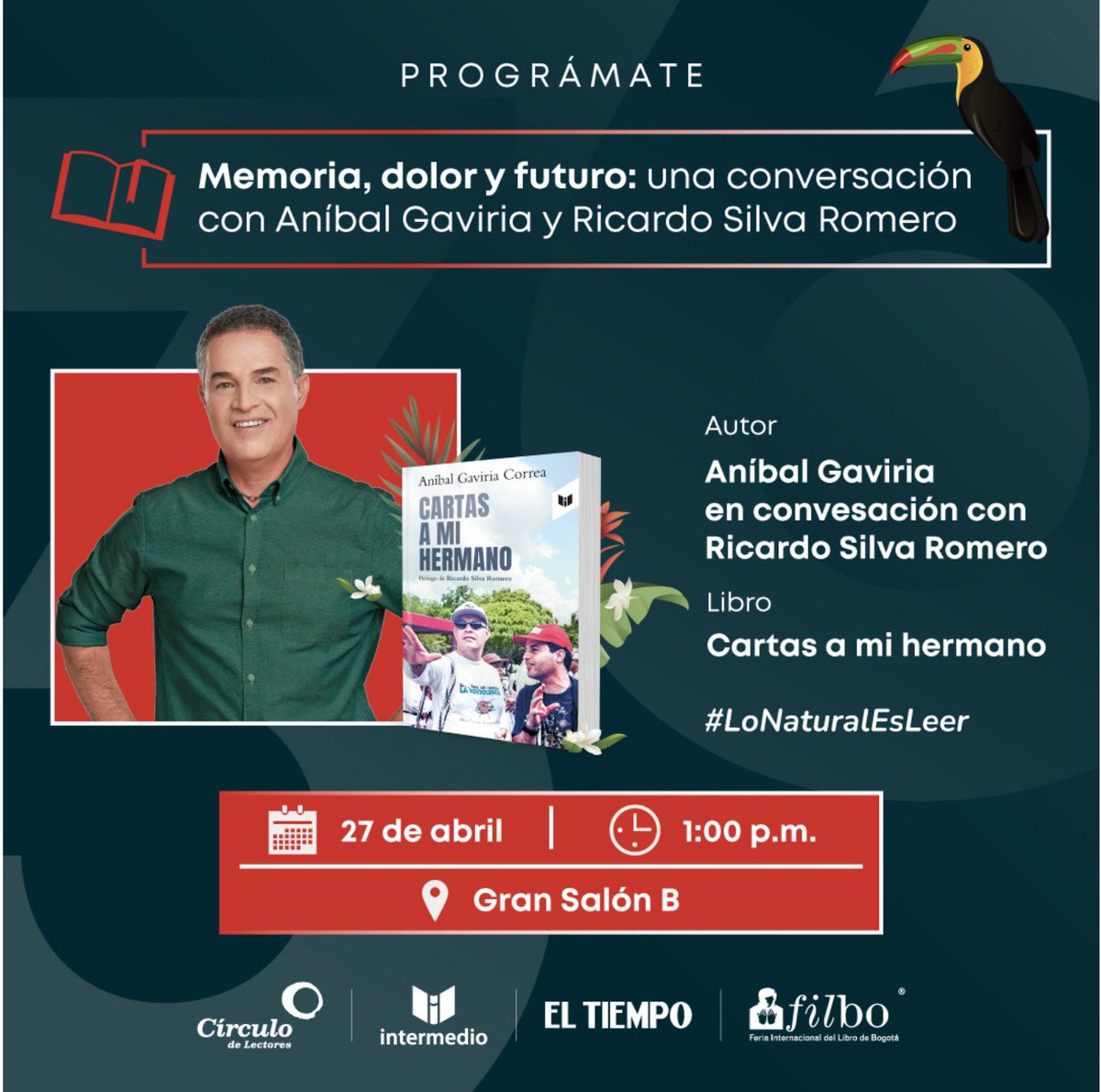 Este sábado en la @FILBogota una conversación con el autor del prólogo de Cartas A mi Hermano, @RSilvaRomero. Los invito para que hablemos sobre la memoria, el dolor, el futuro, a propósito de las cartas que le escribí a mi hermano.